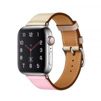 eses Kožený farebný remienok pre Apple Watch - Béžovo ružový 38mm, 40mm, 41mm