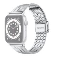 eses Kovový remienok pre Apple Watch s trojitým prúžkom - Strieborný 42mm, 44mm, 45mm, 49mm