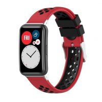 eses Silikónový remienok dierkovaný pre Huawei Watch Fit a Huawei Watch Fit New - Červeno čierny