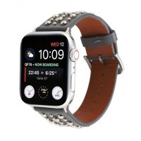 eses Kožený remienok s nitmi pre Apple Watch - Sivý 38mm, 40mm, 41mm