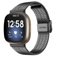 eses Kovový remienok trojitý pre Fitbit Versa 3 a 4, Sense 1 a 2 - Čierny