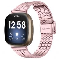 eses Kovový remienok trojitý pre Fitbit Versa 3/4, Sense 1/2 - Ružový