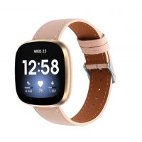 eses Kožený remienok pre Fitbit Versa 3 a 4, Sense 1 a 2 - Ružový s prešívaním