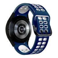 eses Silikónový dvojradový dierkovaný remienok pre Samsung Galaxy Watch 4, 5, 6 - Tmavo modro biely, 20 mm