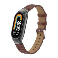 eses Kožený vlnitý remienok pre Xiaomi Mi Band 8 - Hnedý