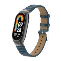 eses Kožený vlnitý remienok pre Xiaomi Mi Band 8 - Tmavo modrý