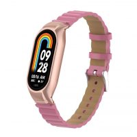 eses Kožený vlnitý remienok pre Xiaomi Mi Band 8 a 9 - Ružový