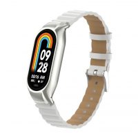 eses Kožený vlnitý remienok pre Xiaomi Mi Band 8 a 9 - Biely