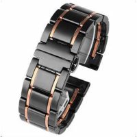 eses Keramický remienok - Čierny s ružovozlatými prúžkami, 22 mm