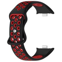 eses Silikónový dierkovaný remienok pre Xiaomi Redmi Watch 4 a Xiaomi Smart Band 8 Pro - Čierno červený