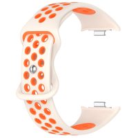 eses Silikónový dierkovaný remienok pre Xiaomi Redmi Watch 4 a Xiaomi Smart Band 8 Pro - Béžovo oranžový