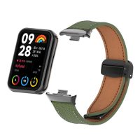 eses Kožený remienok s magnetickou sponou pre Xiaomi Redmi Watch 4, Smart Band 8 Pro a 9 Pro - Zelený
