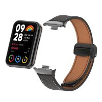 eses Kožený remienok s magnetickou sponou pre Xiaomi Redmi Watch 4, Smart Band 8 Pro a 9 Pro - Čierny