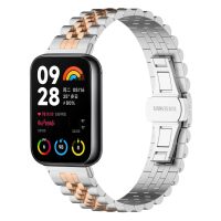 eses Kovový remienok pre Xiaomi Redmi Watch 4, Smart Band 8 Pro a 9 Pro - Strieborný s ružovo zlatým pruhom
