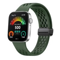 eses Silikónový dierkovaný remienok s magnetickou prackou pre Huawei Watch Fit 3 - Zelený