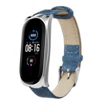 eses Kožený řemínek pro Xiaomi Mi Band 3, 4, 5 a 6 - Modrý denim