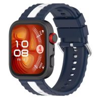 eses Silikónový remienok s prúžkom pre Huawei Watch Fit 3, 4, 4 Pro, 5 a 5 Pro - Modro biely