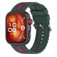 eses Silikónový remienok s prúžkom pre Huawei Watch Fit 3, 4, 4 Pro, 5 a 5 Pro - Zeleno červený