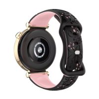 eses Silikonový remienok s kvetinovým vzorom - čierny so svetle ružovou, 20 mm