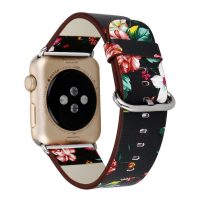 eses Kožený kvetinový remienok pre Apple Watch - Čierny 38mm, 40mm, 41mm