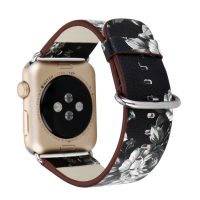eses Kožený kvetinový remienok pre Apple Watch - Čierno biely 38mm, 40mm, 41mm