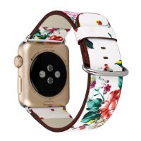 eses Kožený kvetinový remienok pre Apple Watch - Biely a červený 38mm, 40mm, 41mm