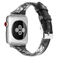 eses Kožený úzky remienok pre Apple Watch - Kvetinový, čierno sivý 42mm, 44mm, 45mm, 49mm