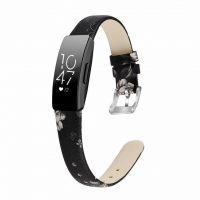 eses Kožený remienok pre Fitbit Inspire 1, 2, HR, Ace 2 a 3 - Kvetinový čierny