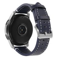 eses Kožený remienok - Tmavo modrý s bielym prešívaním, 22 mm