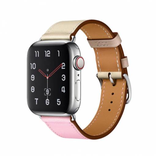 Foto - eses Kožený farebný remienok pre Apple Watch - Béžovo ružový 38mm, 40mm, 41mm
