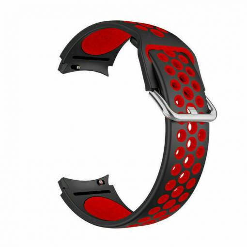 Foto - eses Silikónový dierkovaný remienok pre Samsung Galaxy Watch 4, 5, 6, 7 - Čierno červený, 20 mm
