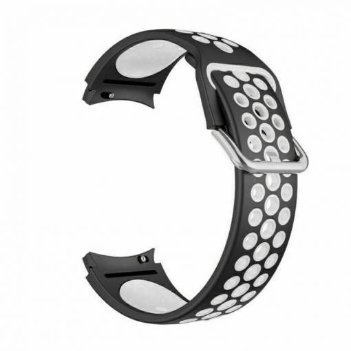 Foto - eses Silikónový dierkovaný remienok pre Samsung Galaxy Watch 4, 5, 6, 7 - Čierno biely, 20 mm