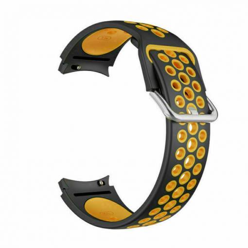 Foto - eses Silikónový dierkovaný remienok pre Samsung Galaxy Watch 4, 5, 6, 7 - Čierno žltý, 20 mm