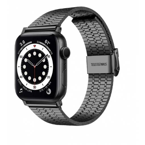 Foto - eses Kovový remienok pre Apple Watch s trojitým prúžkom - Čierny 42mm, 44mm, 45mm, 49mm