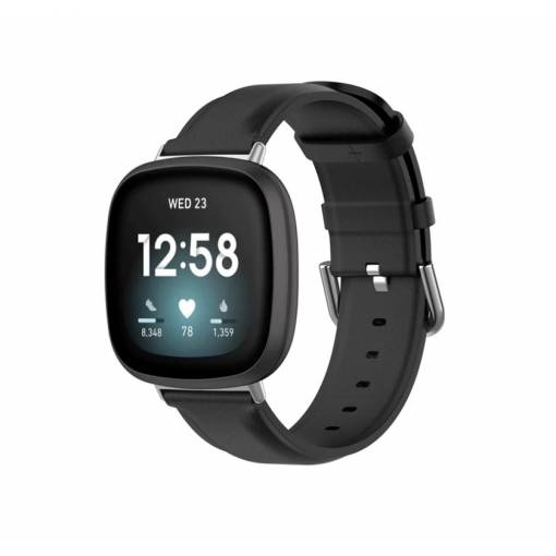 Foto - eses Kožený remienok pre Fitbit Versa 3 a 4, Sense 1 a 2 - Čierny