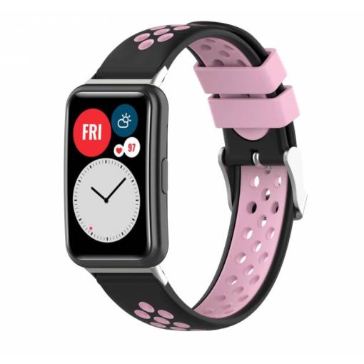 Foto - eses Silikónový remienok dierkovaný pre Huawei Watch Fit a Huawei Watch Fit New - Čierno ružový