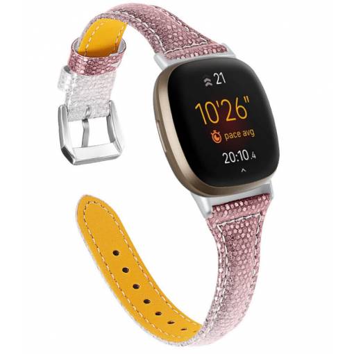 Foto - eses Úzky kožený flitrový remienok pre Fitbit Versa 3/4, Sense 1/2 - Ružový