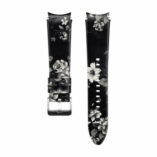 Foto - eses Kožený remienok pre Samsung Galaxy Watch 4, 5, 6 - Sivé kvety, 20 mm