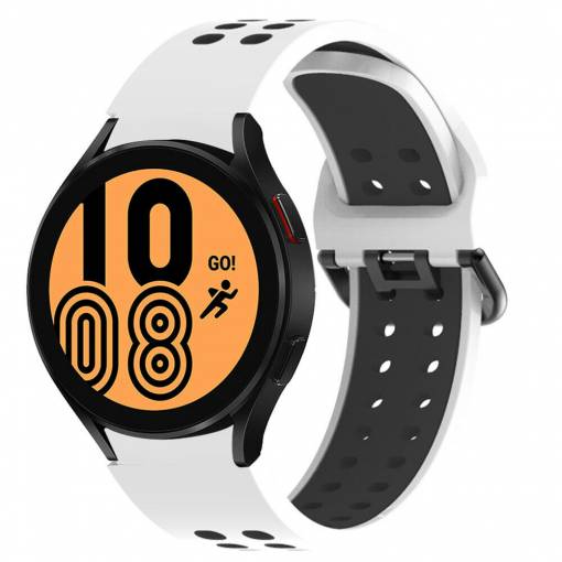 Foto - eses Silikónový dvojradový dierkovaný remienok pre Samsung Galaxy Watch 4, 5, 6, 7 - Bielo čierný, 20 mm