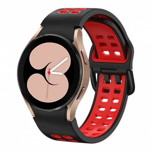 Foto - eses Silikónový dvojradový dierkovaný remienok pre Samsung Galaxy Watch 4, 5, 6, 7 - Čierno červený, 20 mm
