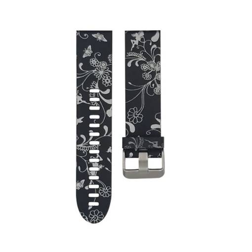 Foto - eses Silikónový remienok pre Garmin - Vzorovaný s bielymi kvetmi, QuickFit 22 mm
