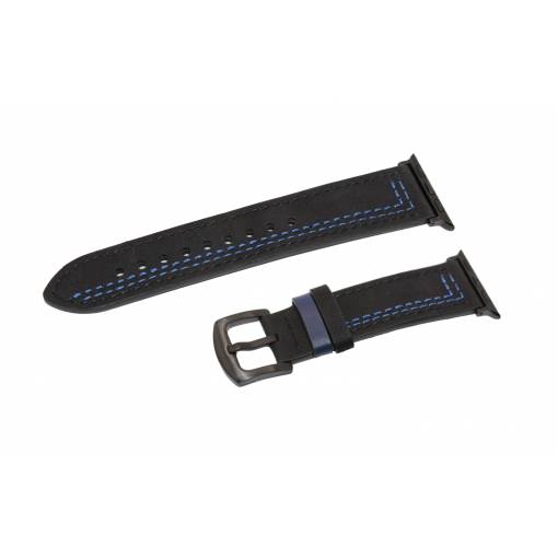 Foto - eses Kožený remienok pre Apple Watch - Čierny s modrým vzorom 42mm, 44mm, 45mm, 49mm