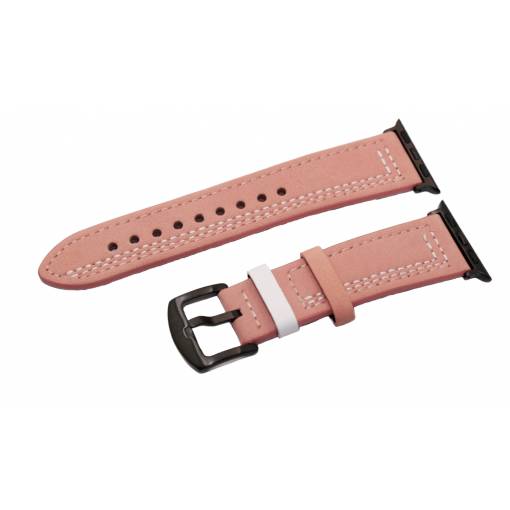 Foto - eses Kožený remienok pre Apple Watch - Ružový s bielym vzorom 42mm, 44mm, 45mm, 49mm