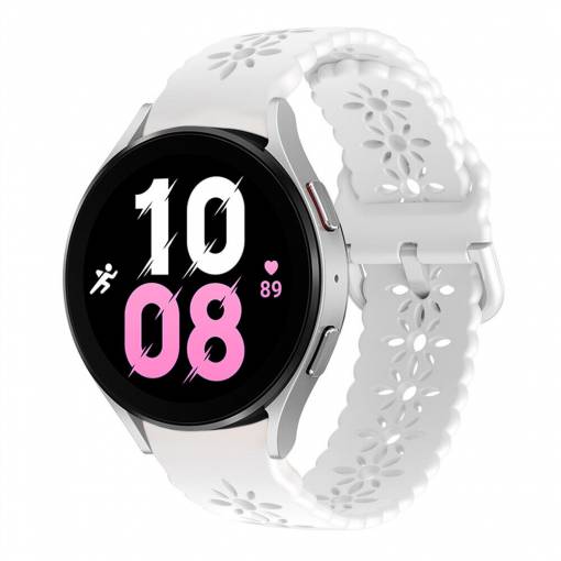 Foto - eses Silikónový remienok dierkovaný so vzorom pre Samsung Galaxy Watch 4, 5, 6 , 7- Biely, 20 mm