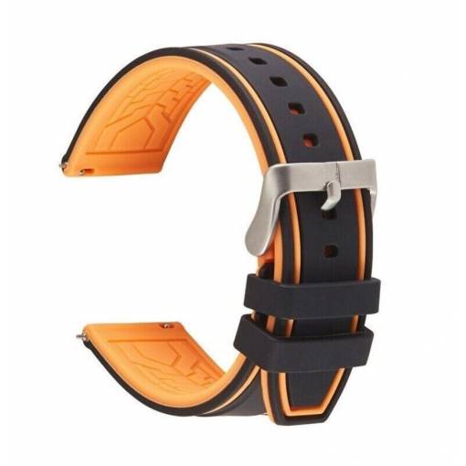 Foto - eses Silikónový remienok dvojfarebný prúžok - Čierno oranžový, 20 mm