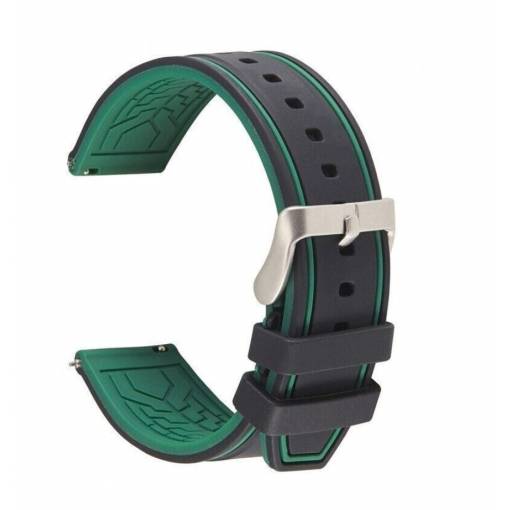 Foto - eses Silikónový remienok dvojfarebný prúžok - Čierno zelený, 20 mm