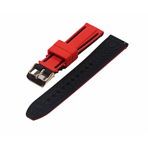 Foto - eses Silikónový remienok dvojfarebný prúžok - Červeno čierny, 20 mm