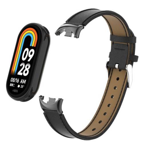 Foto - eses Kožený remienok pre Xiaomi Mi Band 8 a 9 - Čierny