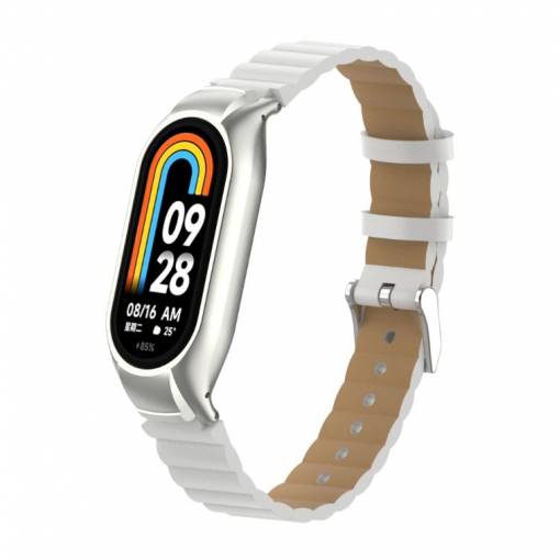 Foto - eses Kožený vlnitý remienok pre Xiaomi Mi Band 8 a 9 - Biely