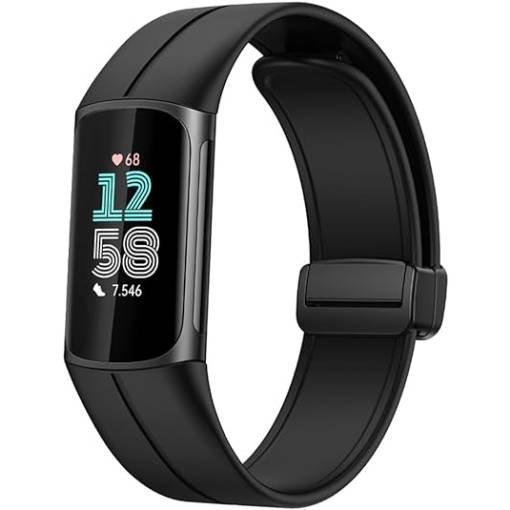 Foto - eses Silikónový remienok s magnetickou sponou pre Fitbit Charge 5 a 6 - Čierny